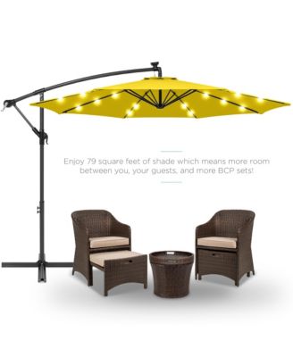 10ft Solar LED Offset Hanging Outdoor Market Patio Umbrella w/ Adjustable Tilt