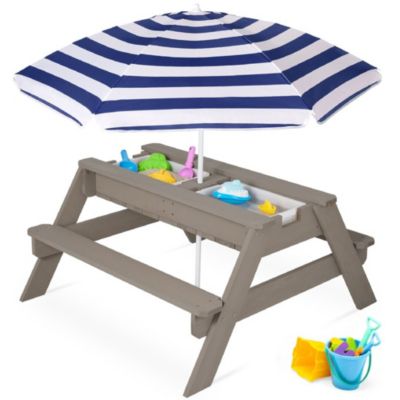 Kids 3-in-1 Outdoor Convertible Activity Sand and Water Picnic Table w/ Umbrella