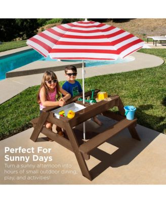 Kids 3-in-1 Outdoor Convertible Activity Sand and Water Picnic Table w/ Umbrella