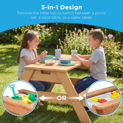 Kids 3-in-1 Outdoor Convertible Activity Sand and Water Picnic Table w/ Umbrella