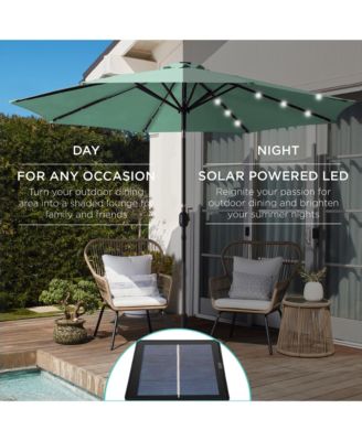 10ft Solar LED Lighted Patio Umbrella w/ Tilt Adjustment, UV-Resistant Fabric