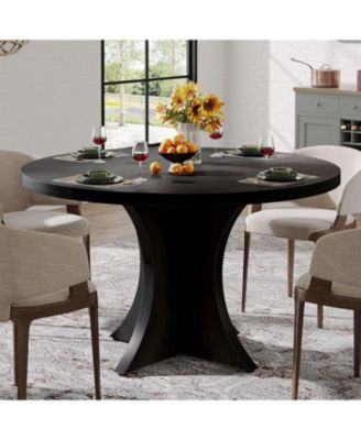 47.24-Inch Wood Farmhouse Kitchen Round Dining Table for 4-6, Small Dinner Table