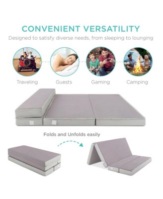 4in Thick Folding Portable Gray Mattress Topper w/ Carry Case, Washable Cover