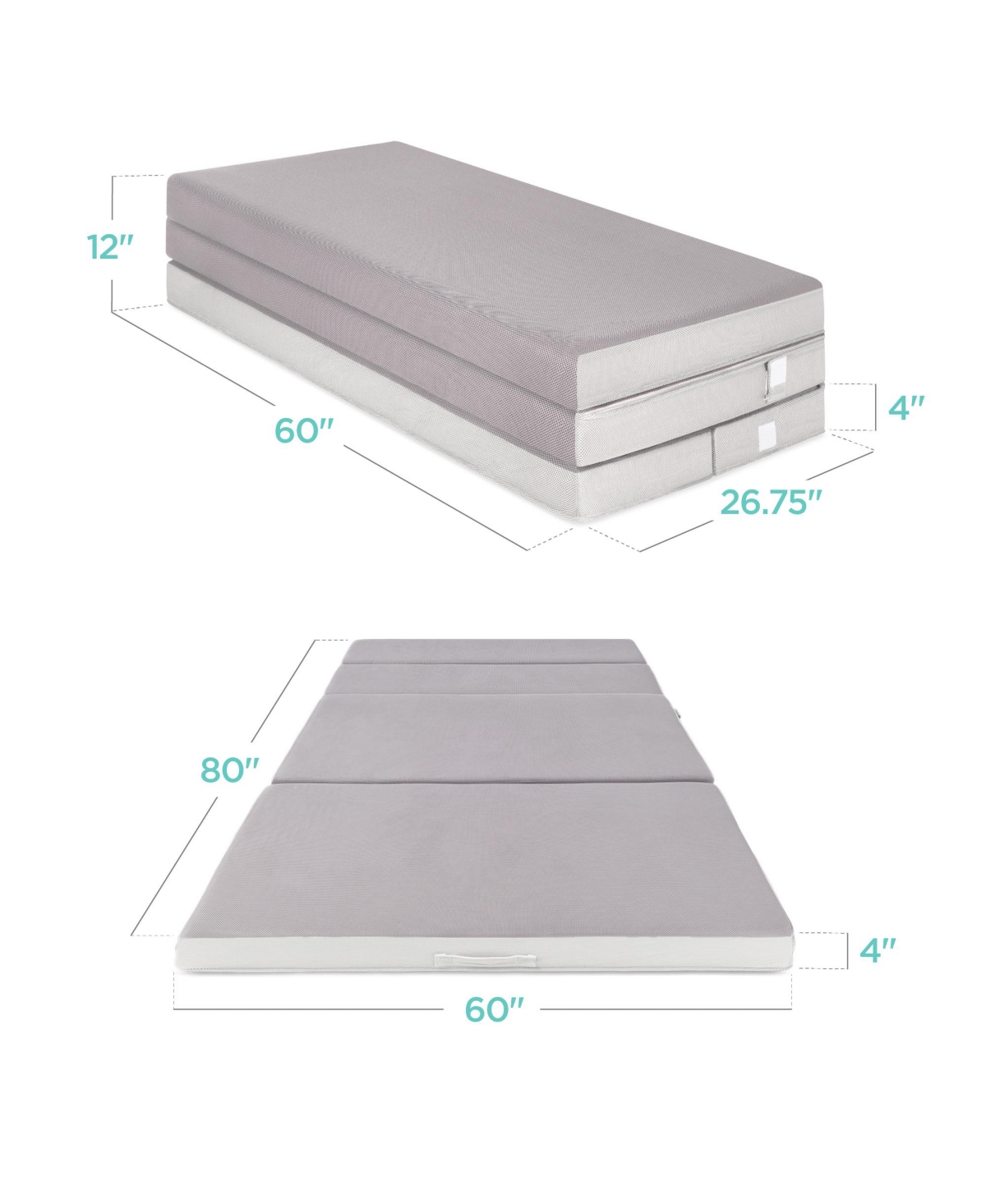 Best Choice Products 4in Thick Folding Portable Gray Mattress Topper w/ Carry Case