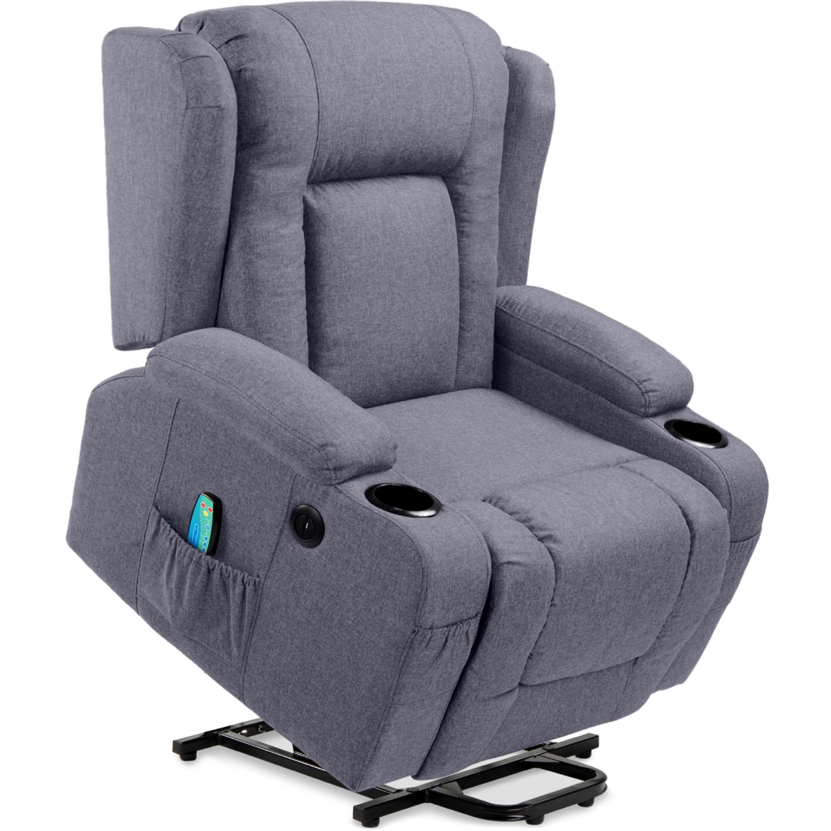 Best Choice Products Electric Power Lift Linen Recliner Massage Chair Furniture w/ Usb Port, Heat, Cupholders - Blue