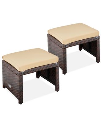 Set of 2 Multipurpose Patio Wicker Ottomans w/ Removable Cushions