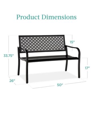 Indoor Outdoor Steel Garden Bench w/ Geometric Backrest, Foot Levelers