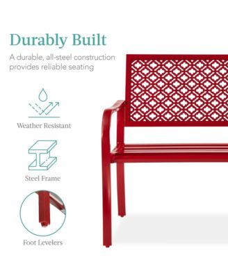 Steel Frame Geometric Backrest Foot Levelers Garden Bench