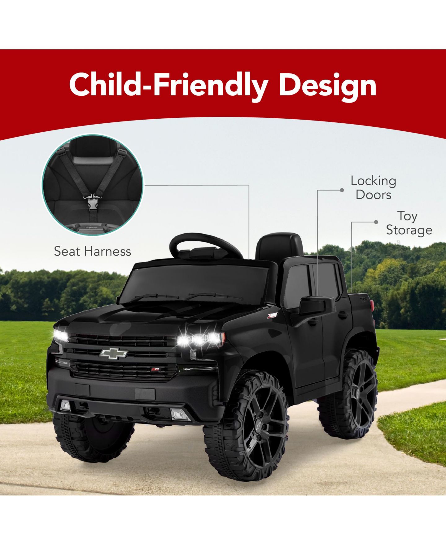 Детская игрушка Best Choice Products Licensed Chevrolet Silverado 12V Remote Control Ride-On Truck, 66 lbs. Capacity, Ages 3-7, цвет: Чёрный — фото 6