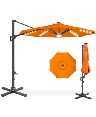 10ft 360-Degree Solar LED Lit Cantilever Patio Umbrella, Outdoor Hanging Shade