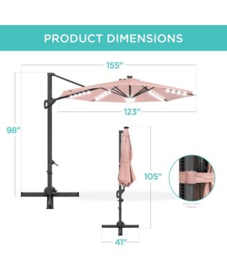10ft 360-Degree Solar LED Lit Cantilever Patio Umbrella, Outdoor Hanging Shade