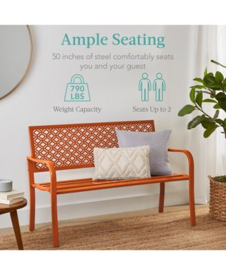 Indoor Outdoor Steel Garden Bench w/ Geometric Backrest, Foot Levelers