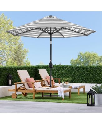 10ft Solar LED Lighted Striped Patio Umbrella w/ Crank, Tilt, Push Button, 6 Ribs