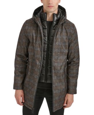 Men's Water-Resistant Hooded Stadium Coat with Removable Puffer Bib