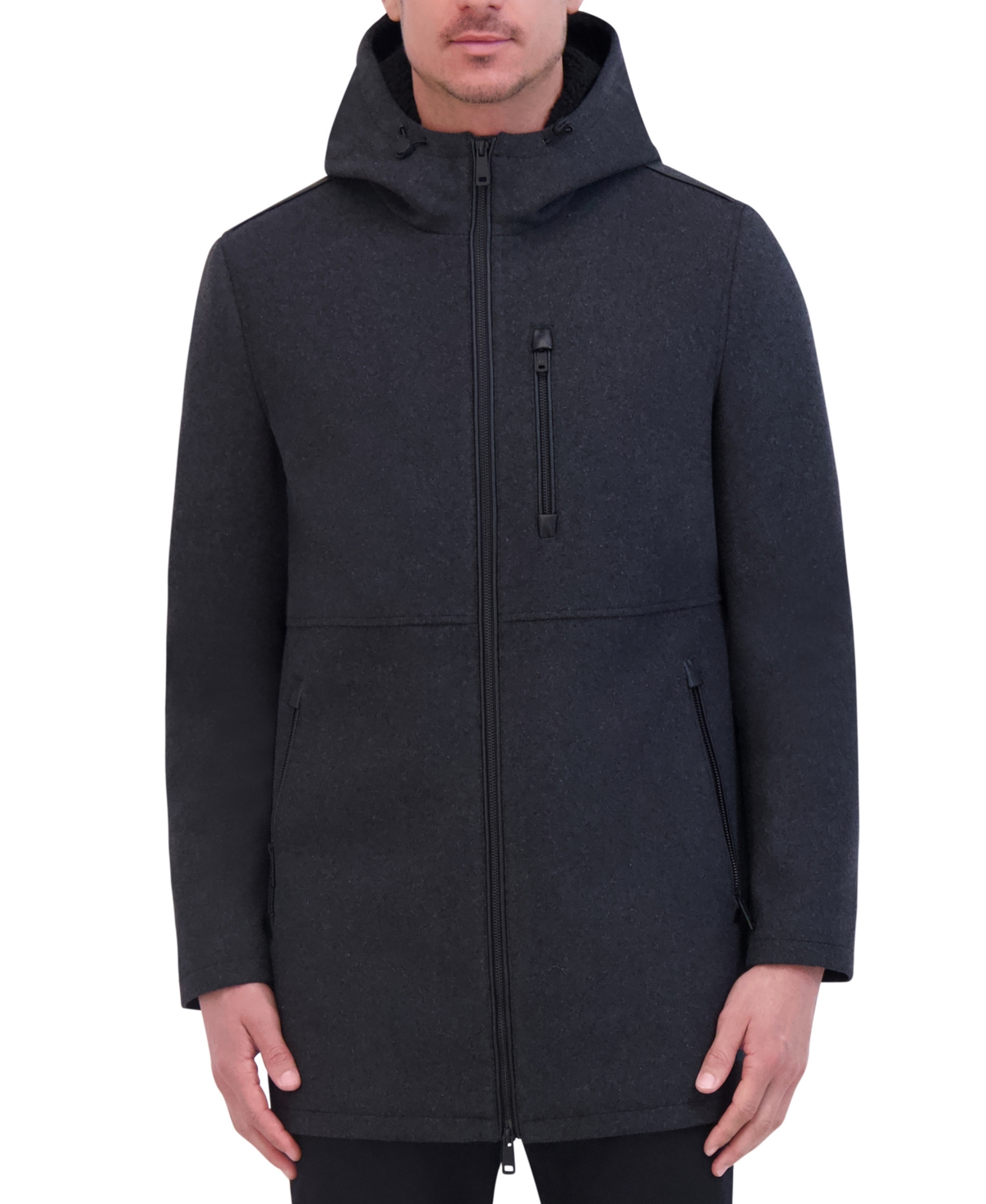 Kenneth Cole Men's Wool Melton Polyurethane Piping Detail Coat