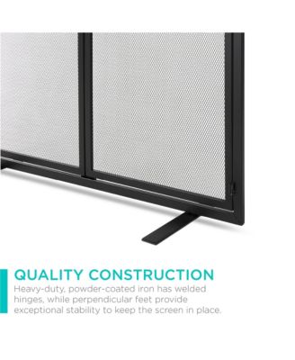 38.5x31in 2-Door Fireplace Screen, Handcrafted Wrought Iron Spark Guard w/ Magnetic Doors