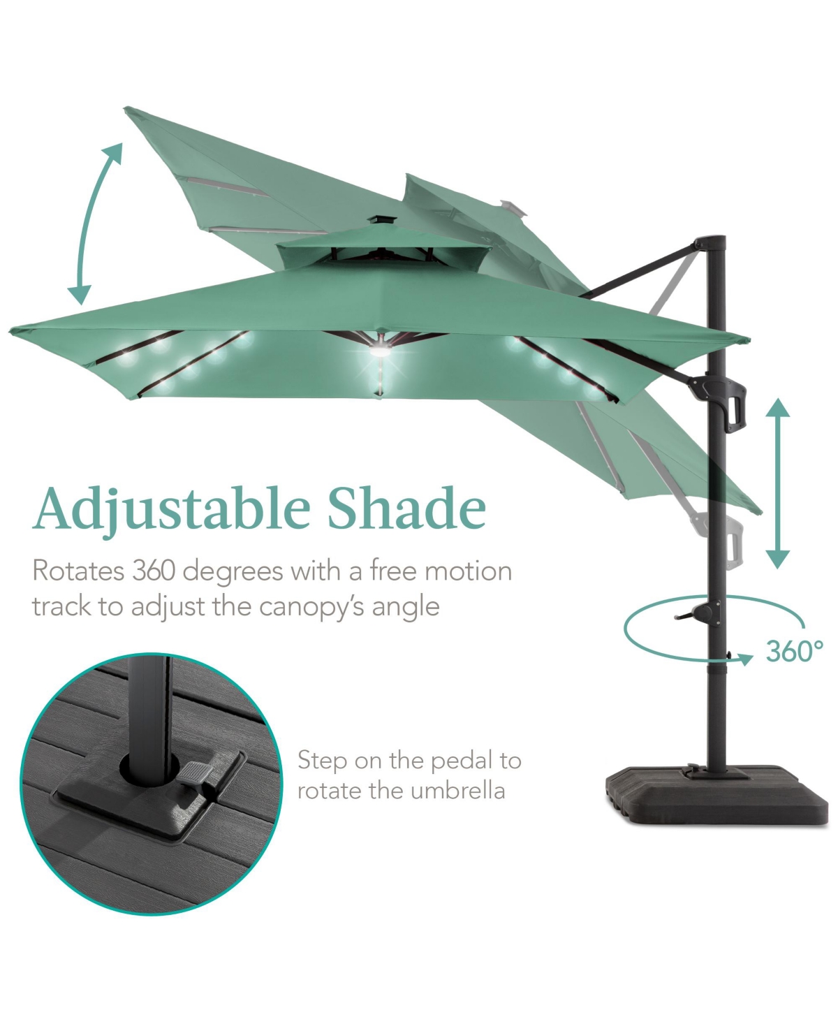 Best Choice Products 10x10ft 2-Tier Square Outdoor Solar Led Cantilever Patio Umbrella w/ Base Included