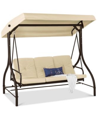 3-Seat Outdoor Converting Canopy Swing Glider Patio Hammock with Removable Cushions
