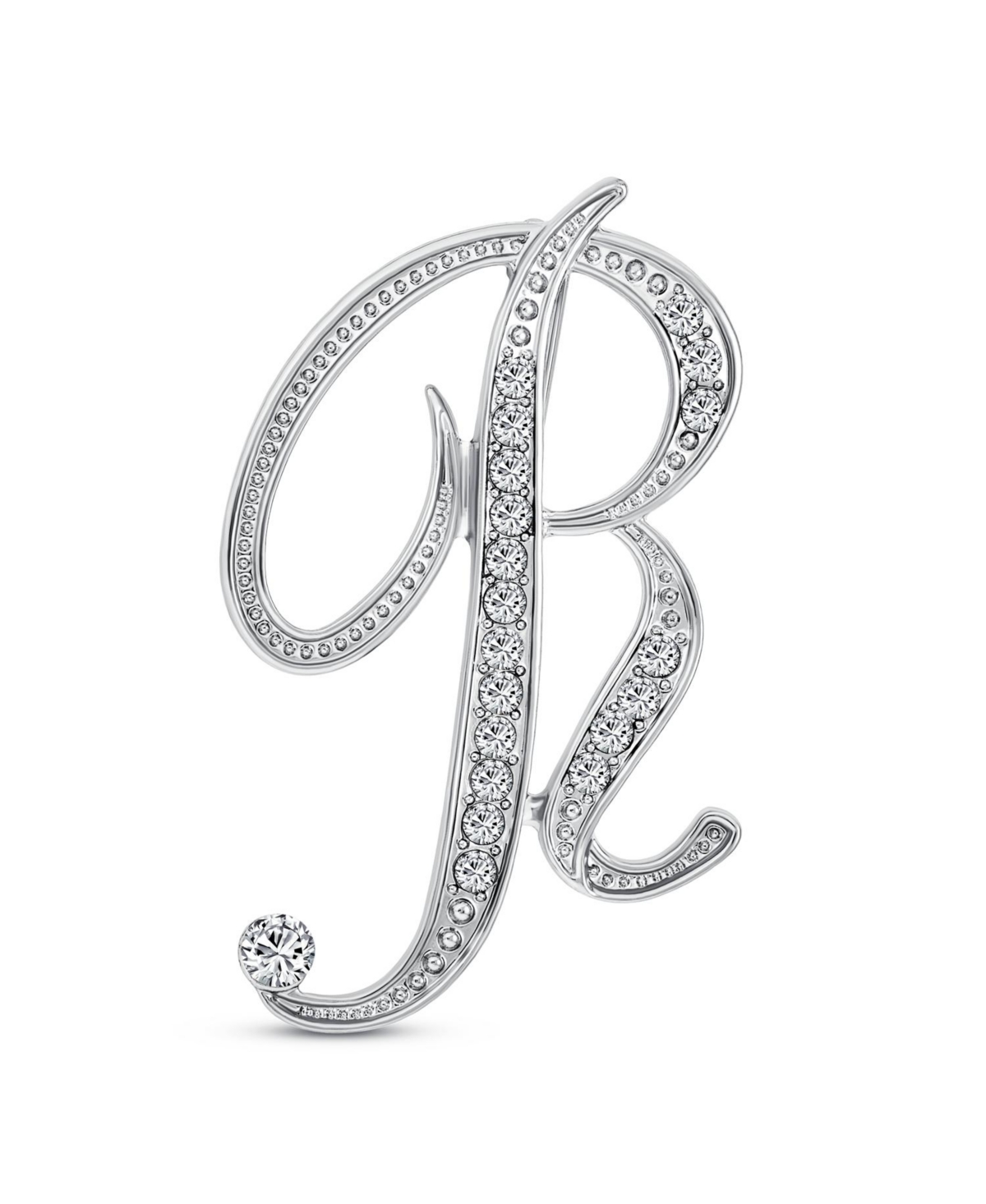 Bling Jewelry Statement Abc Pave Crystal Letters Alphabet Initial Scarf Lapel Pin Brooch Silver Plated