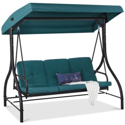3-Seat Outdoor Converting Canopy Swing Glider Patio Hammock w/ Removable Cushions