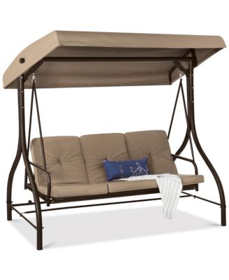 3-Seat Outdoor Converting Canopy Swing Glider Patio Hammock w/ Removable Cushions
