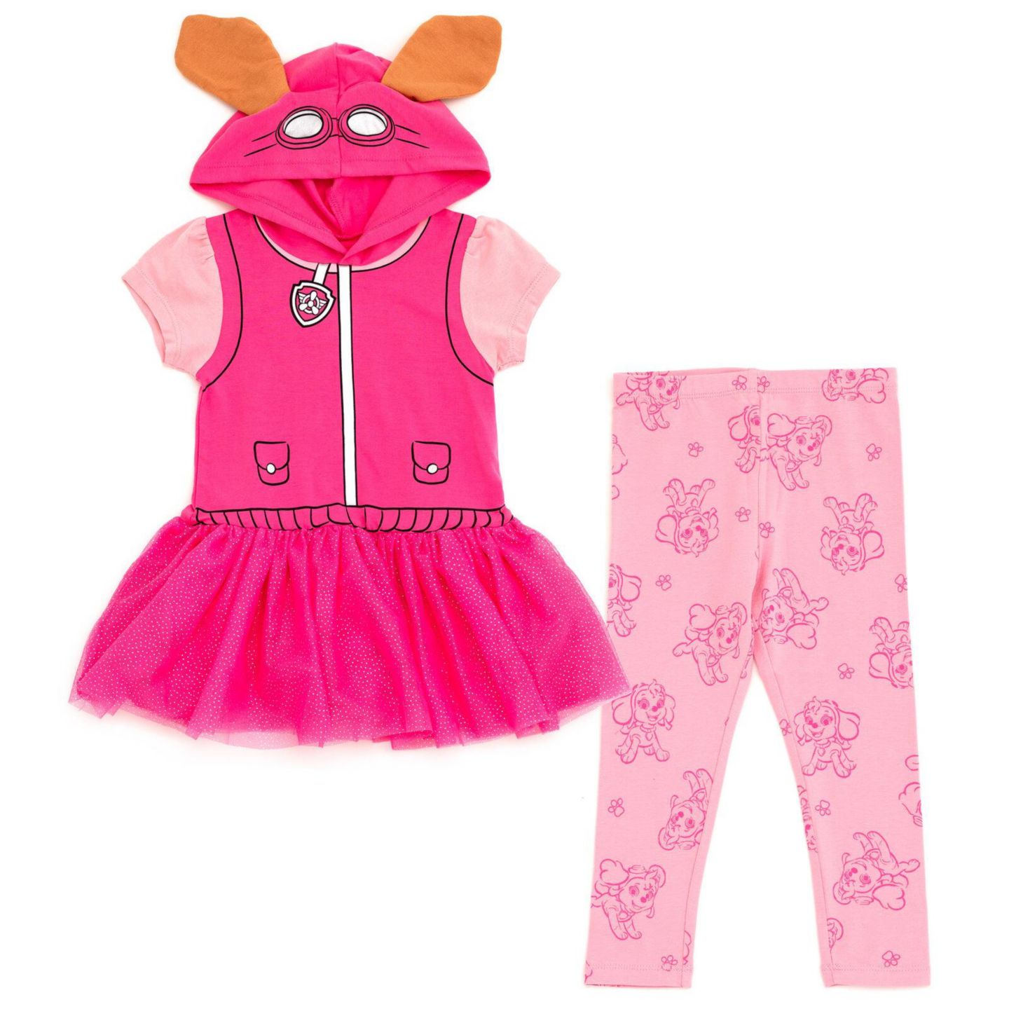 Paw Patrol Little Girls (6-8) Hooded Cosplay T-Shirt Dress and Leggings Outfit Set, цвет: Розовый — фото 1
