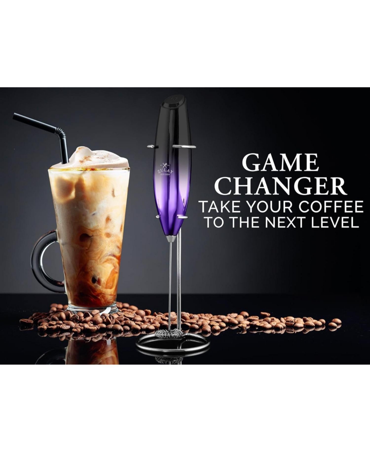 Executive Series Ultra Premium Gift Milk Frother - Black purple fade with silver stand