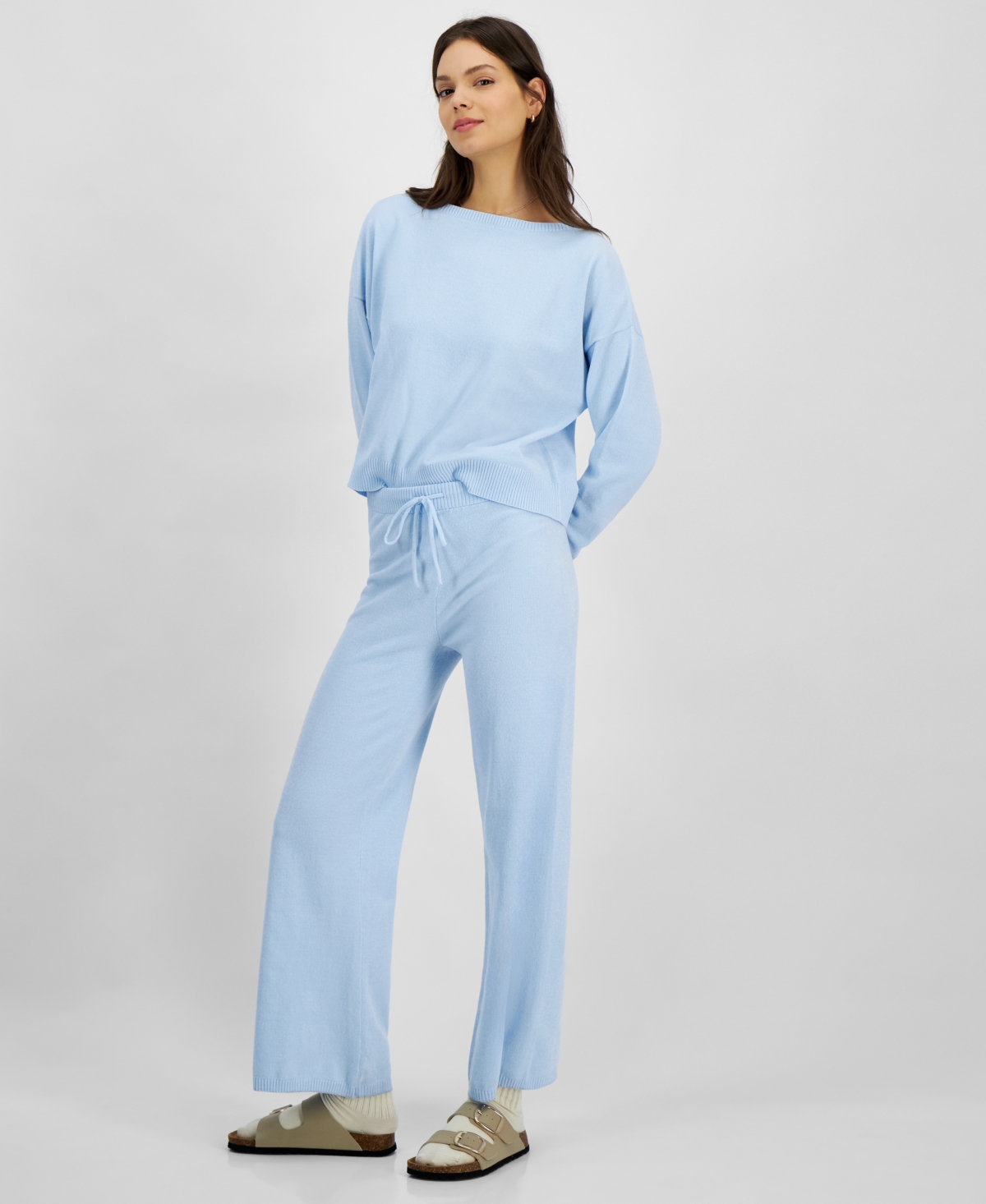 Hippie Rose Juniors' Wide-Leg Chenille Sweater Pants