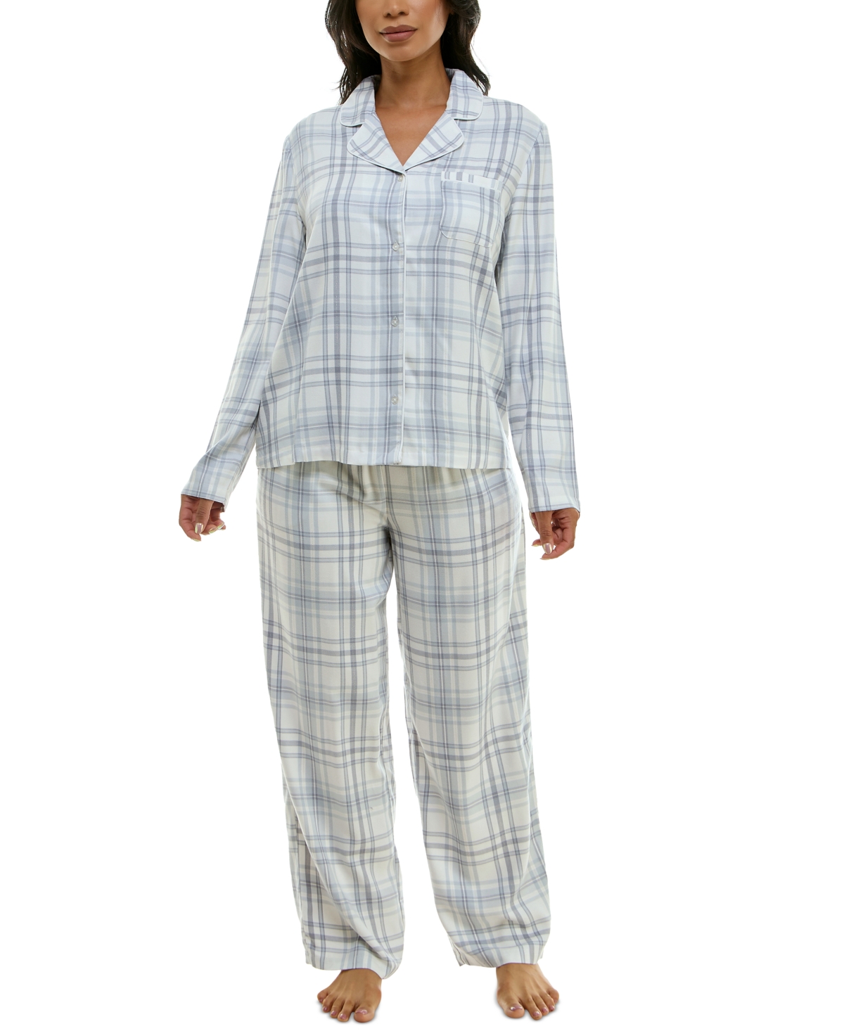 Women's Notched-Collar Flannel Pajama Set with Lurex - Harley Tar