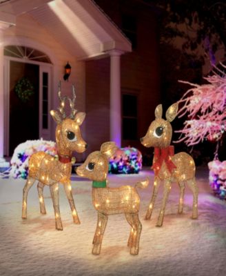 Puleo 18" Lighted Outdoor Wire Frame Deer Set, 3 Piece 