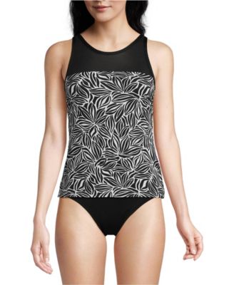 Lands End Women s Chlorine Resistant Smoothing Control Mesh High Neck Tankini Swimsuit Top Macy s