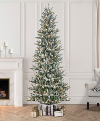 Puleo 7.5" Pre-Lit Flocked Franklin Fir Artificial Christmas Tree with Matching Skirt