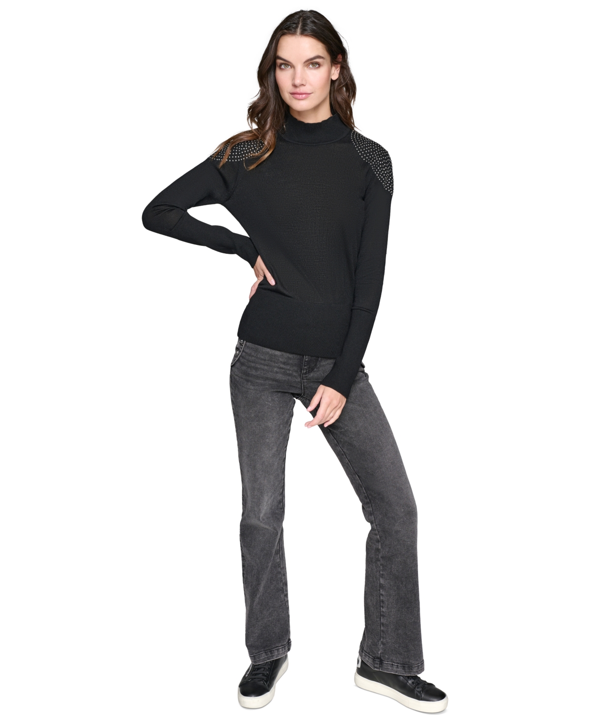 Karl Lagerfeld Paris Women's Studded-Shoulder Turtleneck Sweater