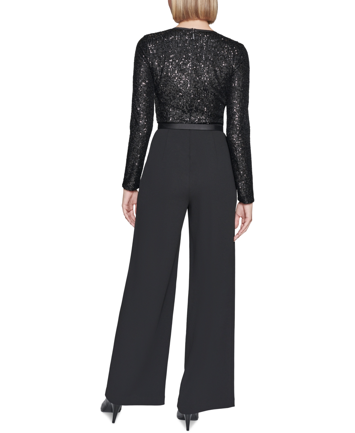 Karl Lagerfeld Paris Women's Sequin-Top Wide-Leg Jumpsuit