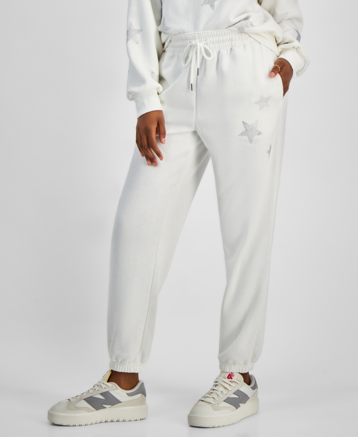 Madden Girl Juniors' Rhinestone Star Fleece Jogger Pants