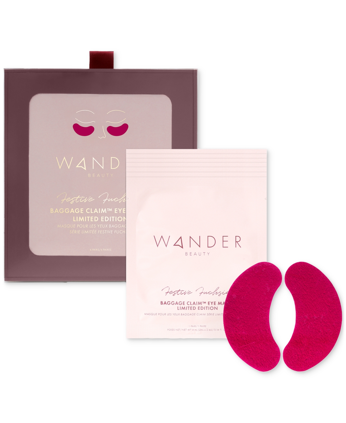 WANDER BEAUTY BAGGAGE CLAIM LIMITED-EDITION FESTIVE FUCHSIA EYE MASKS, CREATED FOR MACY'S 