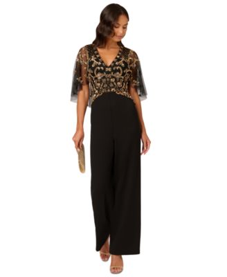 Adrianna Papell Women s Beaded Cape Crepe Jumpsuit Macy s