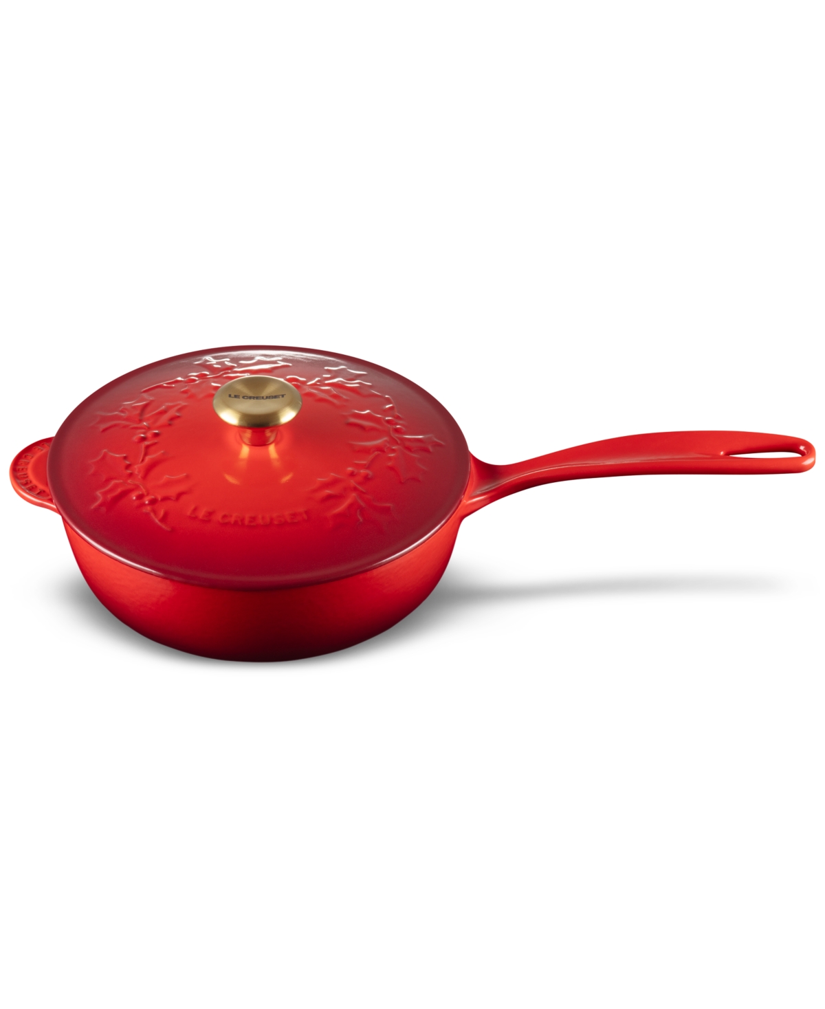 Le Creuset Enameled Cast Iron Holly Collection Traditional Saucier With Lid 2.25 Qt. Cerise In Cerise