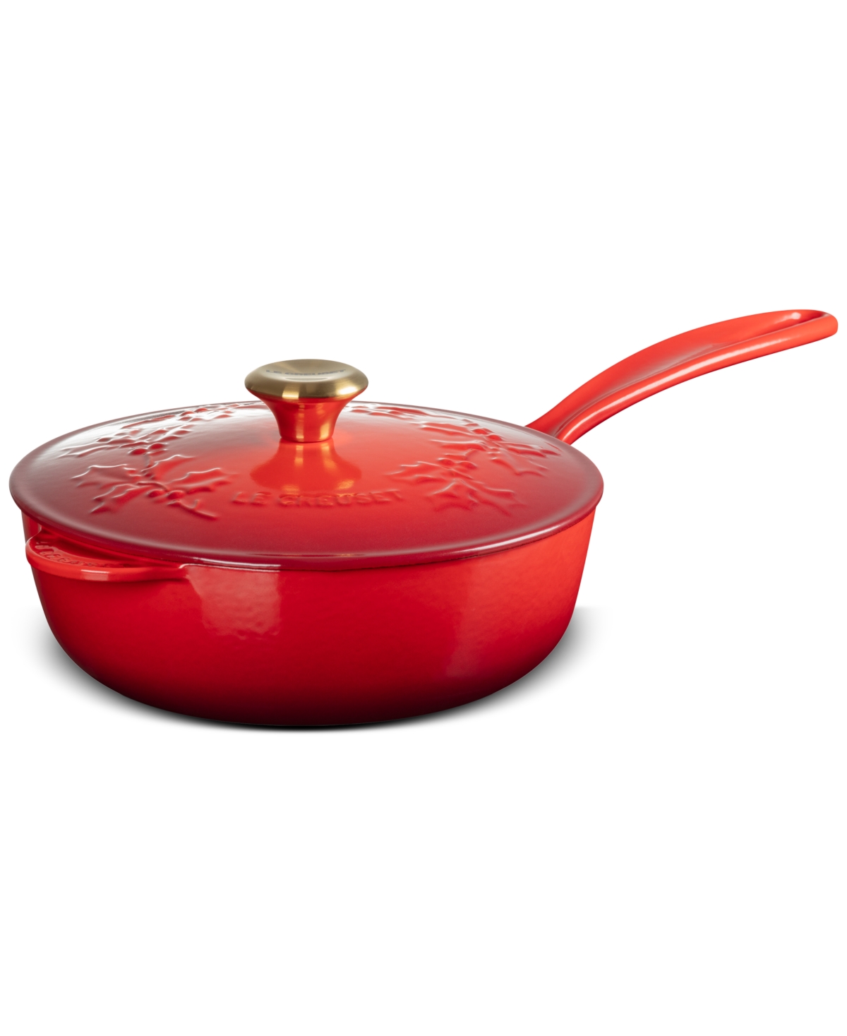 Le Creuset Enameled Cast Iron Holly Collection Traditional Saucier With Lid 2.25 Qt. Cerise In Cerise