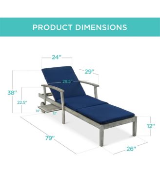 79x26in Acacia Wood Outdoor Chaise Lounge Chair w/ Adjustable Backrest, Table, Wheels