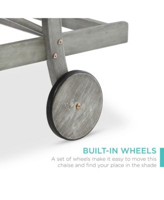 79x26in Acacia Wood Outdoor Chaise Lounge Chair w/ Adjustable Backrest, Table, Wheels