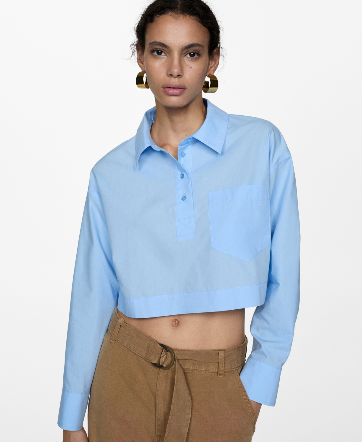 Shop Mango Women's Cropped Polo-neck Shirt In Sky Blue