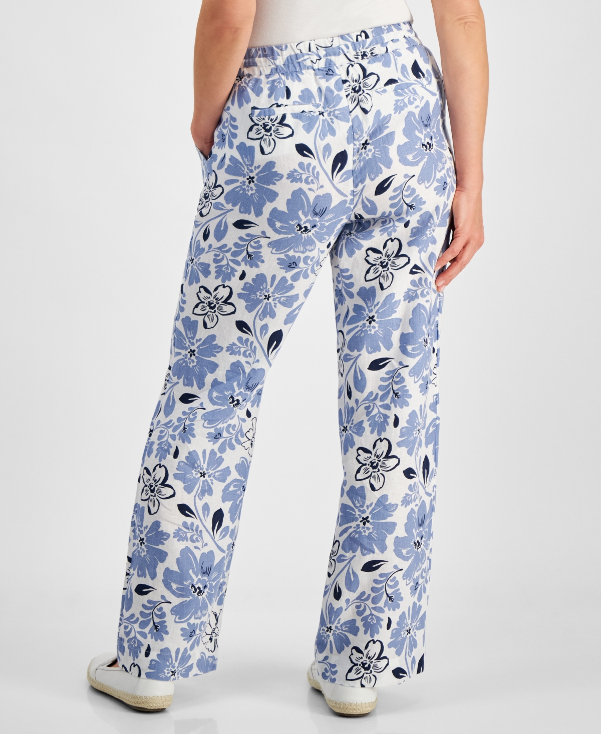 Charter Club Petite Printed Linen Tie-Waist Pants, Created for Macy's