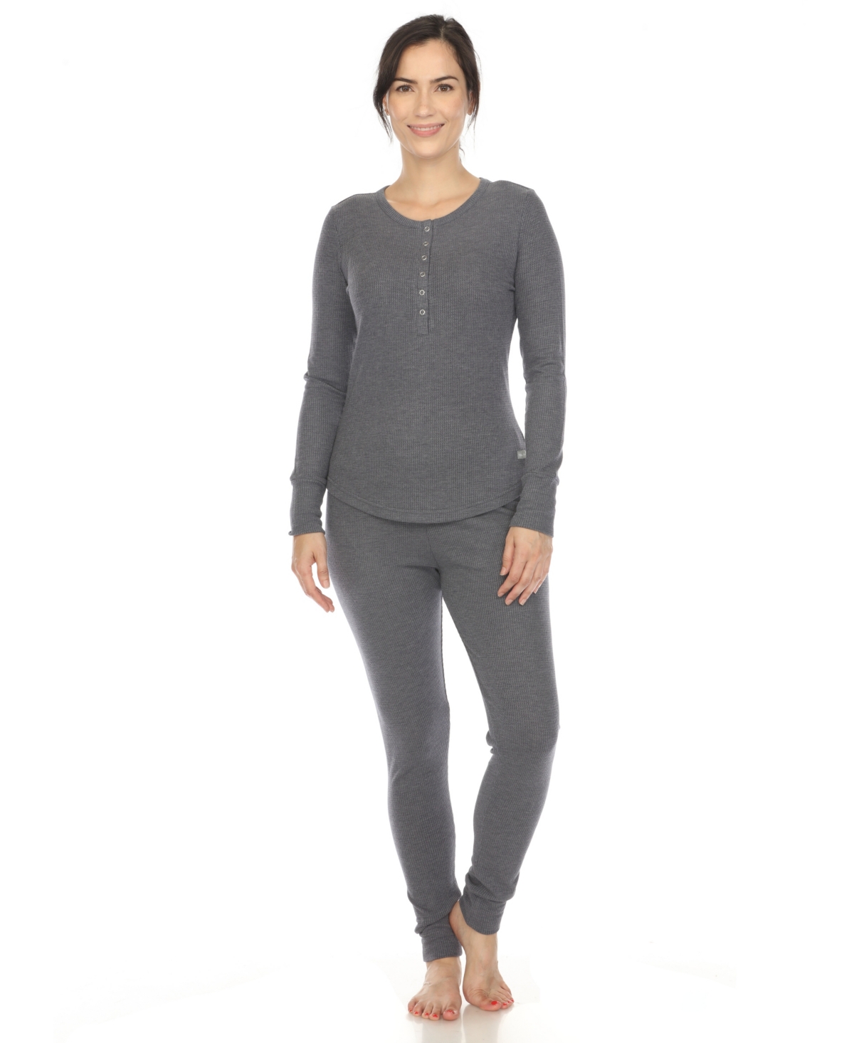 White Mark Women's Waffle Pajama Set In Navy