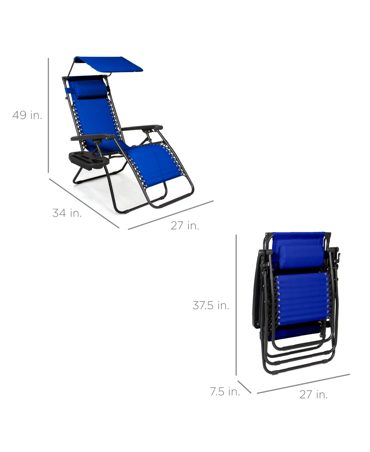 Best Choice Products Folding Zero Gravity Recliner Patio Lounge Chair w/ Canopy Shade, Headrest, Tray