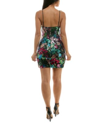 Juniors' Scoop-Neck Sequined Bodycon Dress