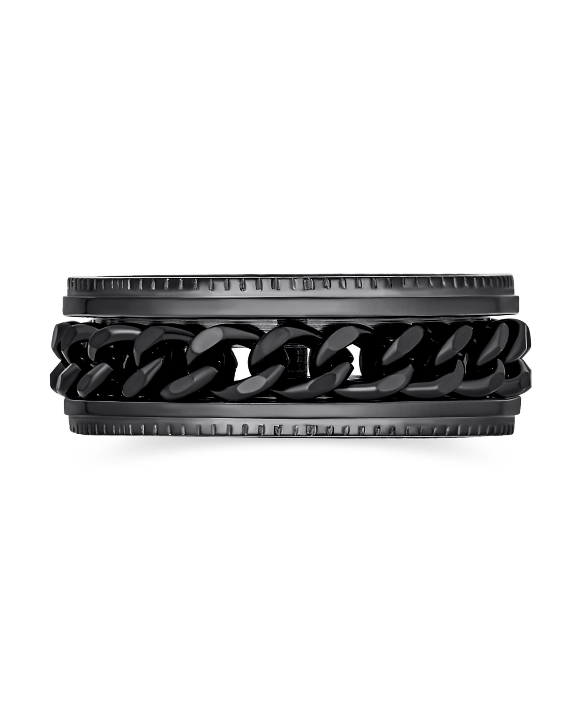 Bling JewelryRope Chain Cable MensSpinner Fidget Ring For Men Stainless Steel 8MM Wide - Black