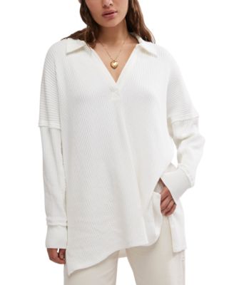 Free People Travis Polo L Ivory