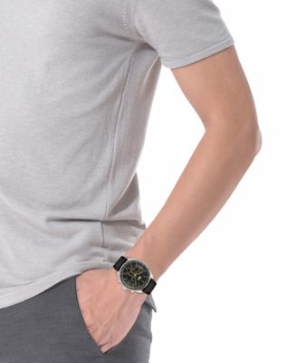 Men's Boston Black Leather Strap Watch 42mm