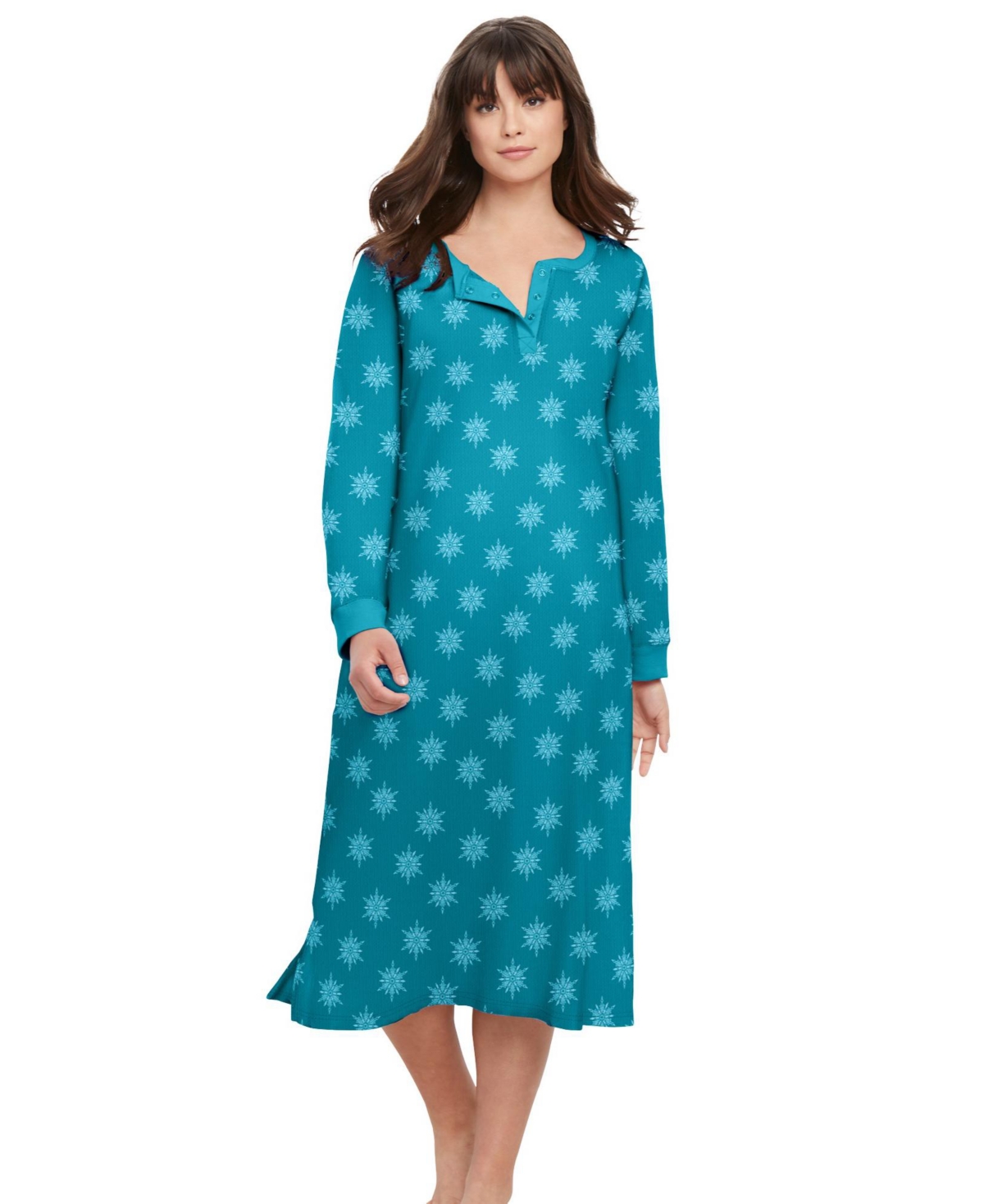 Dreams & Co. Plus Size Thermal Henley Nightgown
